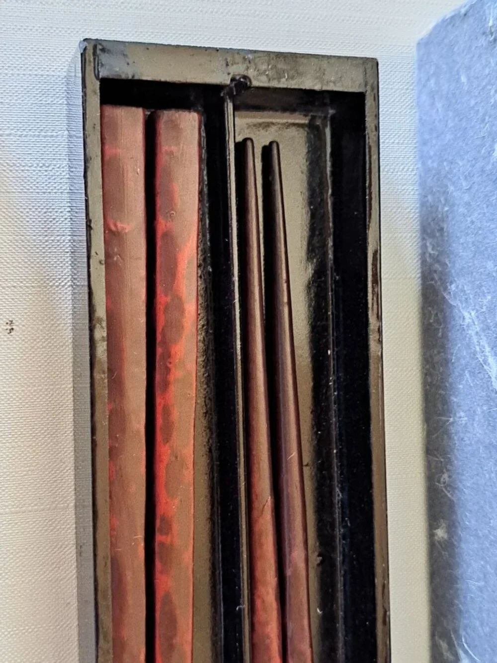 Vtg MCM Hand-Carved Japanese Wooden Chopstick Set Floral Storage Box Traditional